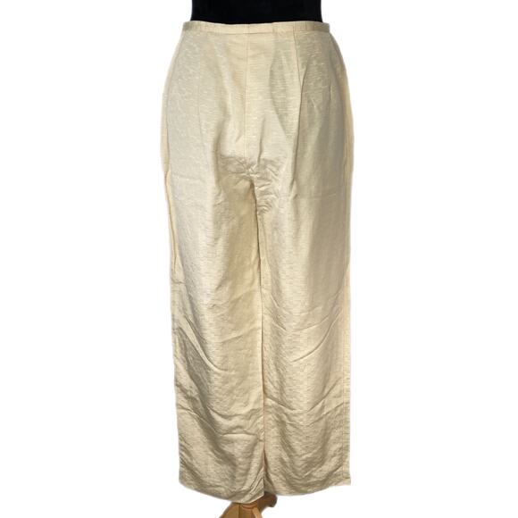 Y2K Silk Linen Blend Textured Patterned Wide Leg Pants - Women's Size 4 - Picture 2 of 7